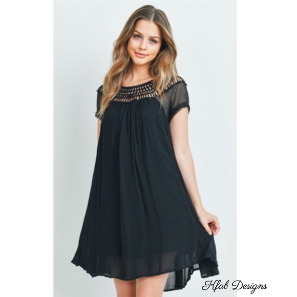 ❤️LAST 1! Black Crochet/Lace Detail Lined Dress! - Picture 2 of 7